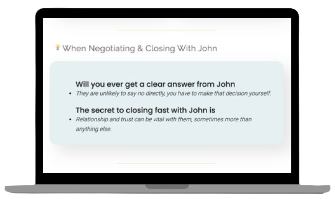 A prospect's Humantic AI personality profile that gives insights on negotiating and closing.  